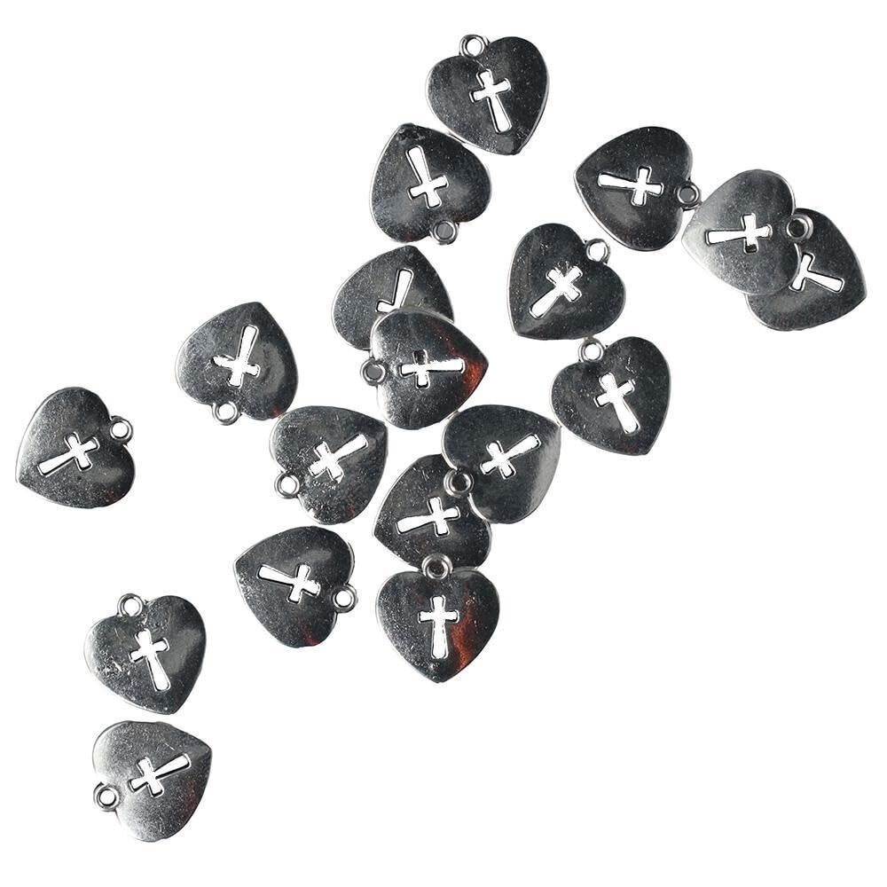 3798 100Pcs Heart Cross Charms Pendants,17x16mm Antique Silver Color Alloy